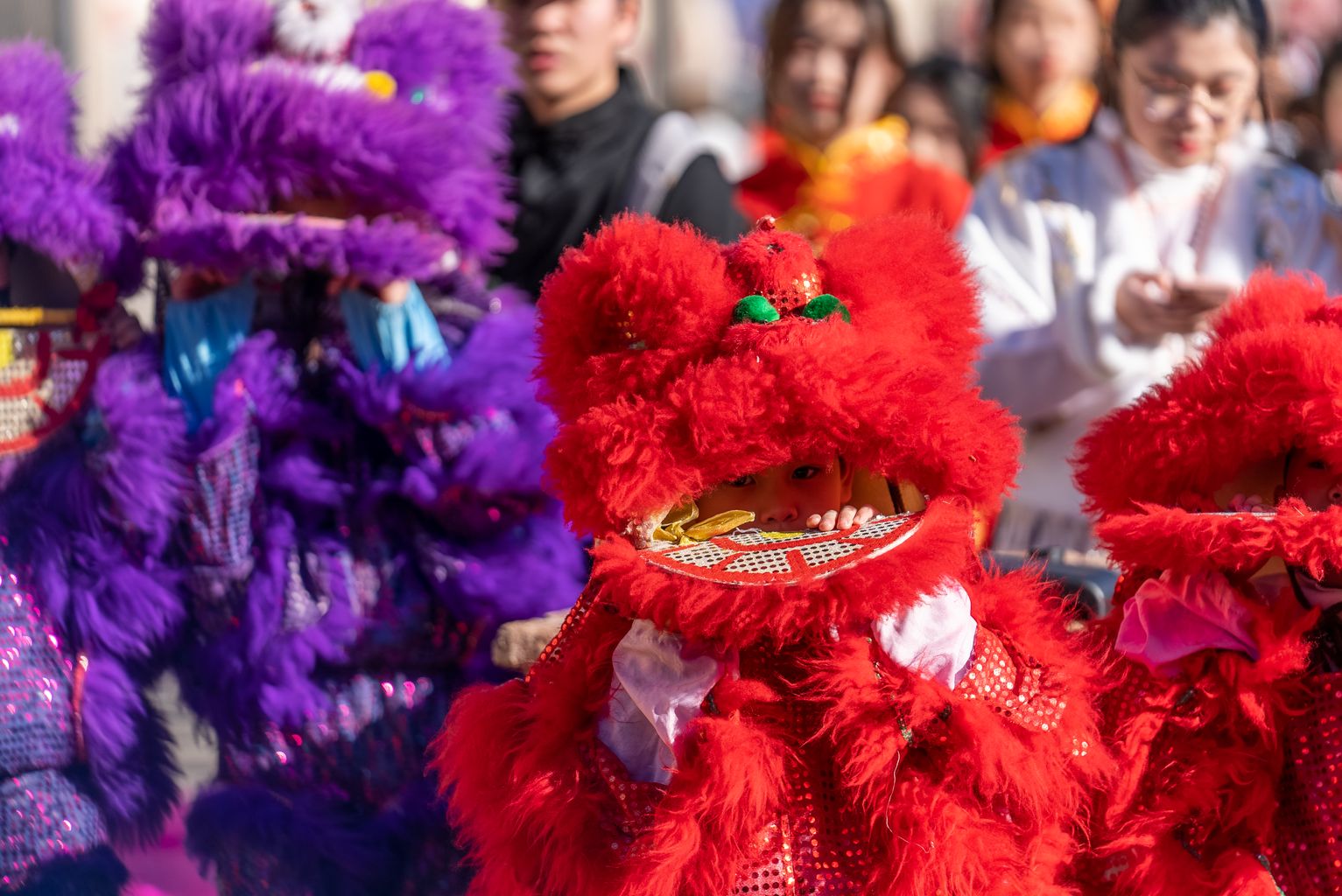 Un niño vestido de león en la celebración del Año Nuevo chino.