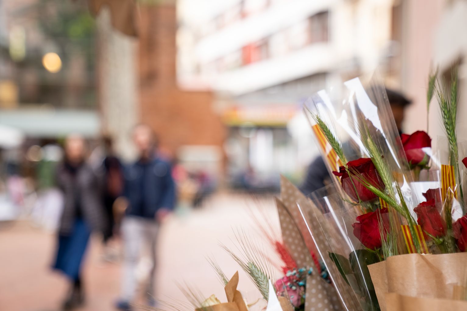 Roses a una parada de Sant Jordi de la plaça del Mercat