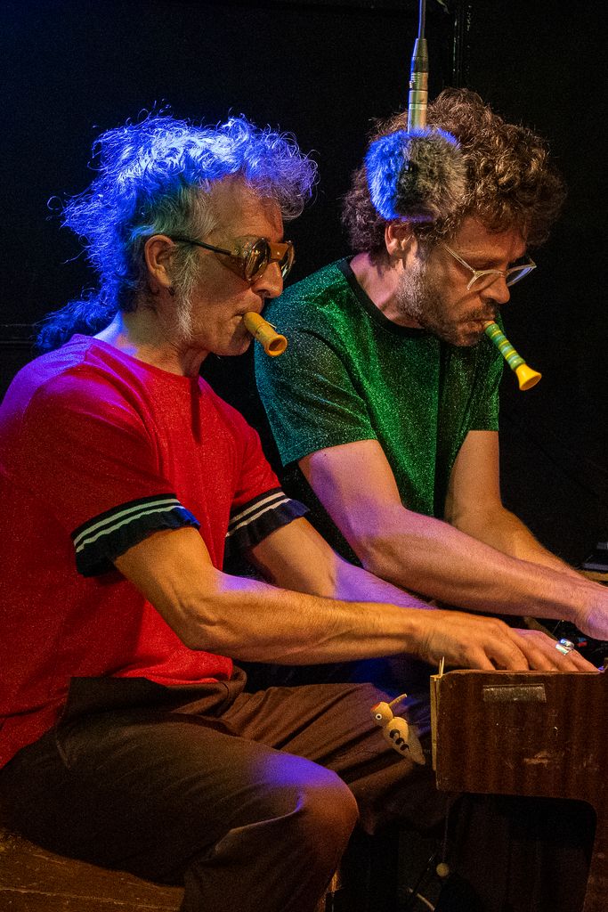 Moment de l'actuació de David Codina i Pau Marcos a l'espectacle 'Orelles' de la Biennal de Pensament 2024