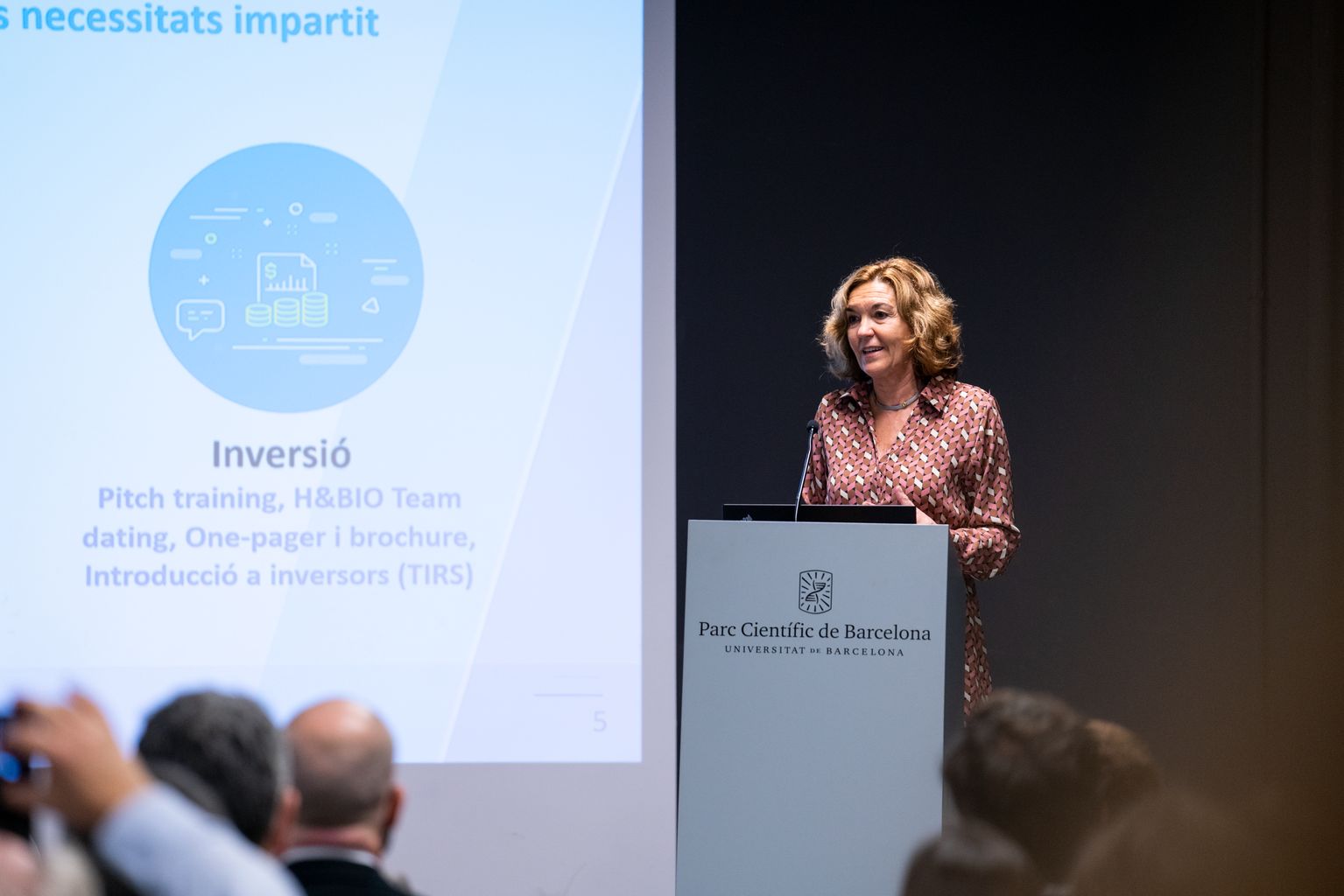 Intervenció de Maria Terrades, directora general del Parc Científic de Barcelona, durant l'acte de presentació de l'acceleradora BCN Health Booster