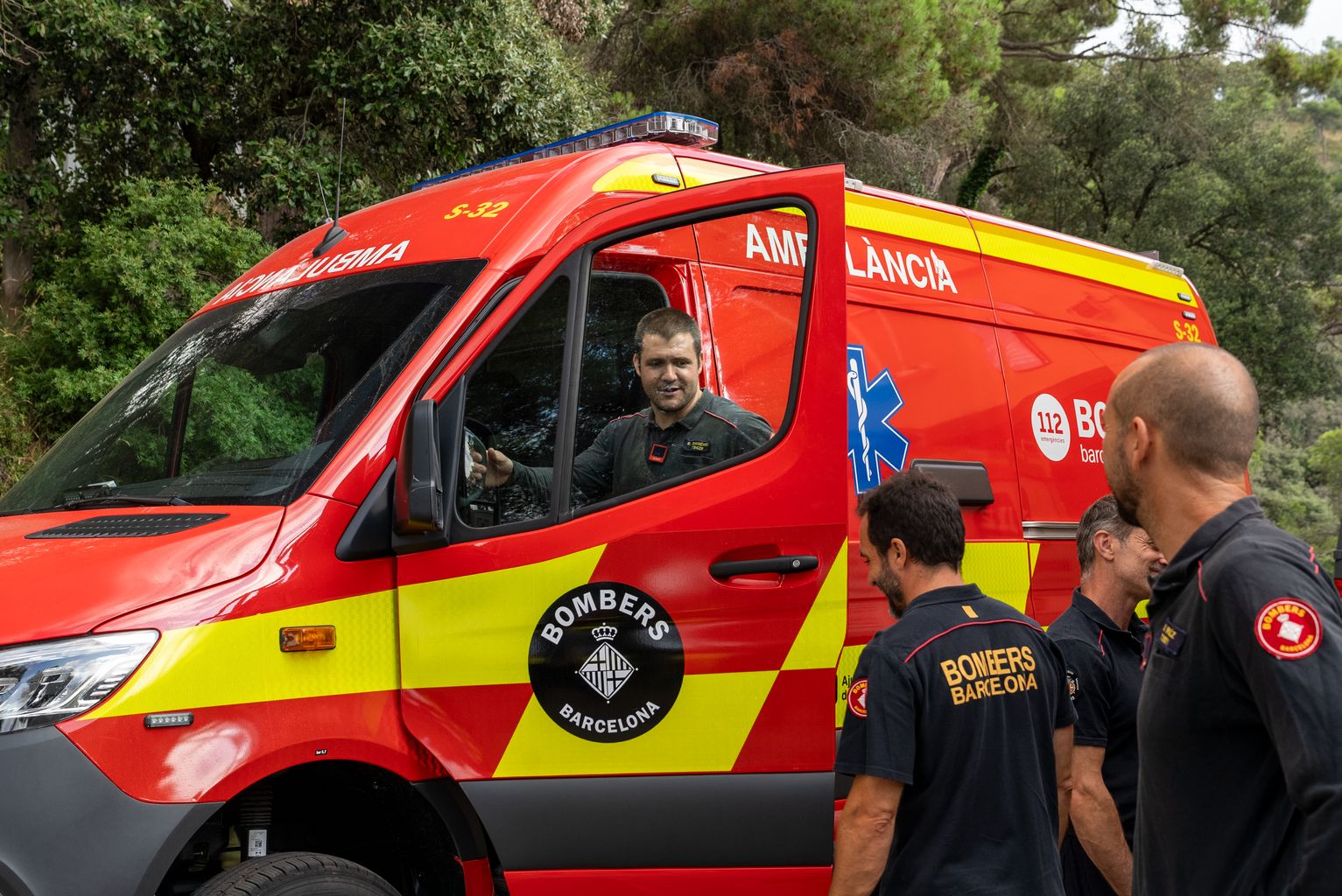 Ambulància dels Bombers de Barcelona, del dia de la roda de premsa sobre el desenvolupament de la campanya forestal