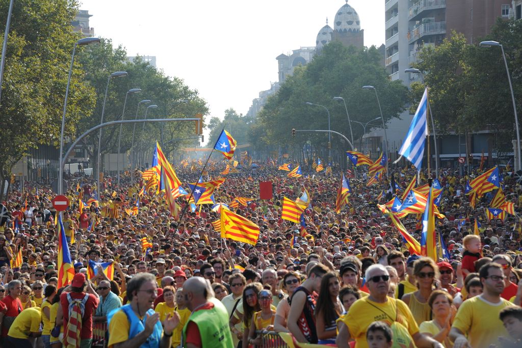 Diada de Catalunya 2014. Capçalera de la manifestació independentista pel carrer de la Marina