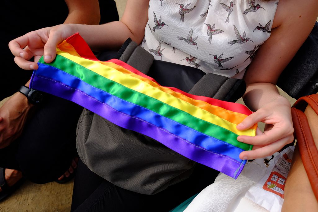 Commemoració del dia LGTBI. Actes al parc de la Ciutadella. Bandera de l'arc de Sant Martí ﻿