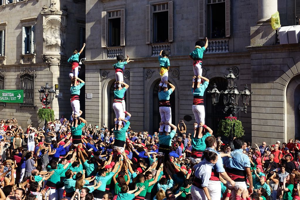 La Mercè 2016. Jornada castellera. Pilars dels Castellers de la Sagrada Família