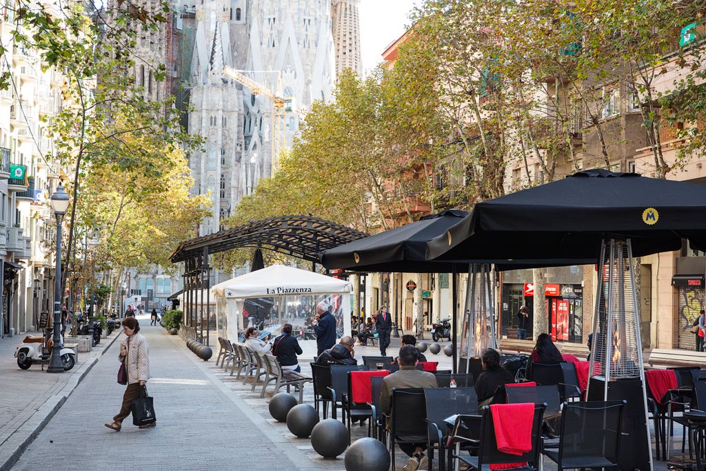 Terrazas de la Avenida Gaudí con la Sagrada Familia al fondo